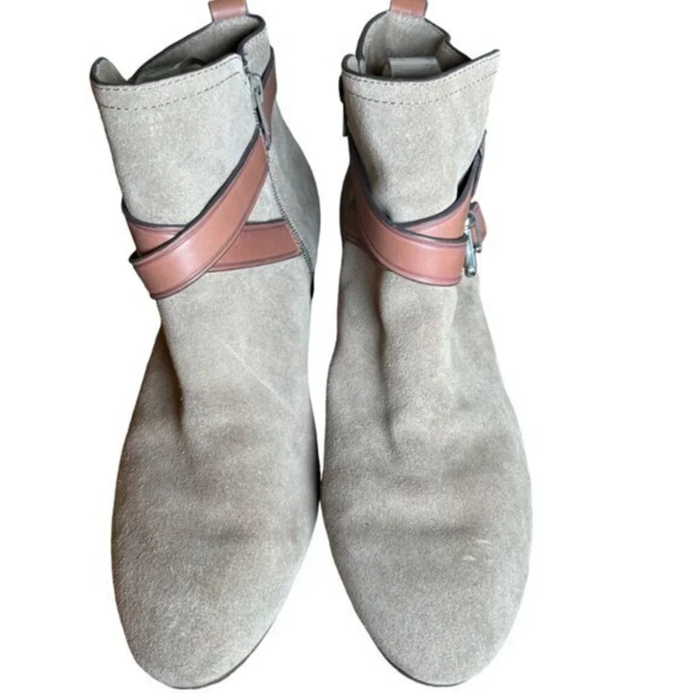 COACH Womens Taupe Bootie Pauline Size 9 M Leather Ankle Boots Suede‎ Strappy